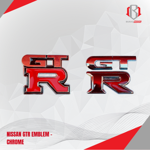 High-quality chrome Nissan GT-R emblem, designed for enhanced vehicle aesthetics and durability in Qatar